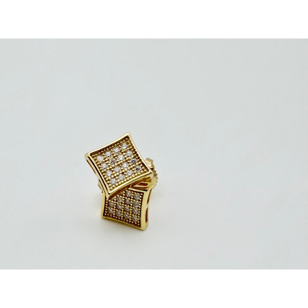 Sterling Silver Square Stud Earrings Gold Over S925 Pavé Moissanite-Style Stones